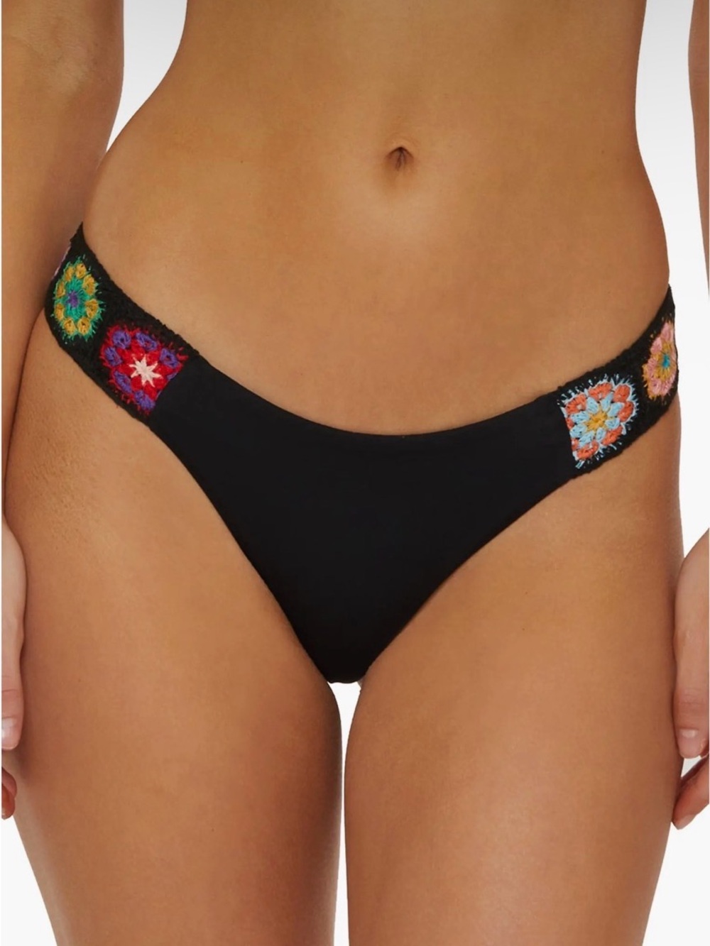 NWT Isabella Rose 1969 Cali Swim Bottom Black Crochet Side Granny Square Size XS